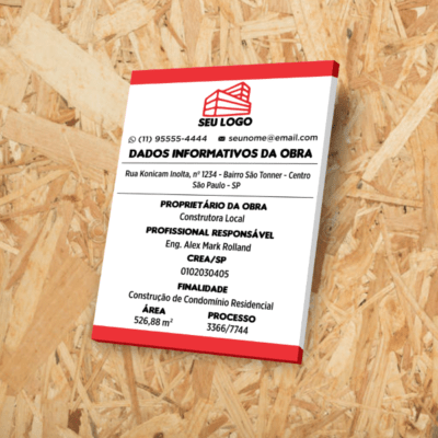 Placa de obra em PVC (1m x 50cm)